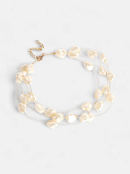 The Small Riviera Collar Necklace - Pearl White-SOHINC8857