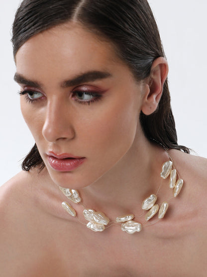 The Large Riviera Collar Necklace - Pearl White-SOHINC8858