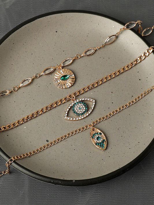Set Of 3 Gold-Plated Studded Layered Necklaces