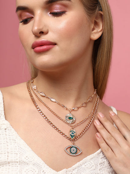 Set Of 3 Gold-Plated Studded Layered Necklaces