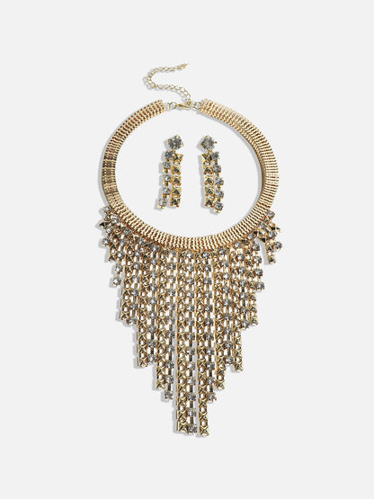 Gold-Plated Stone-Studded Beaded Necklace Earrings