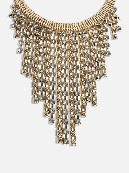 Gold-Plated Stone-Studded Beaded Necklace Earrings