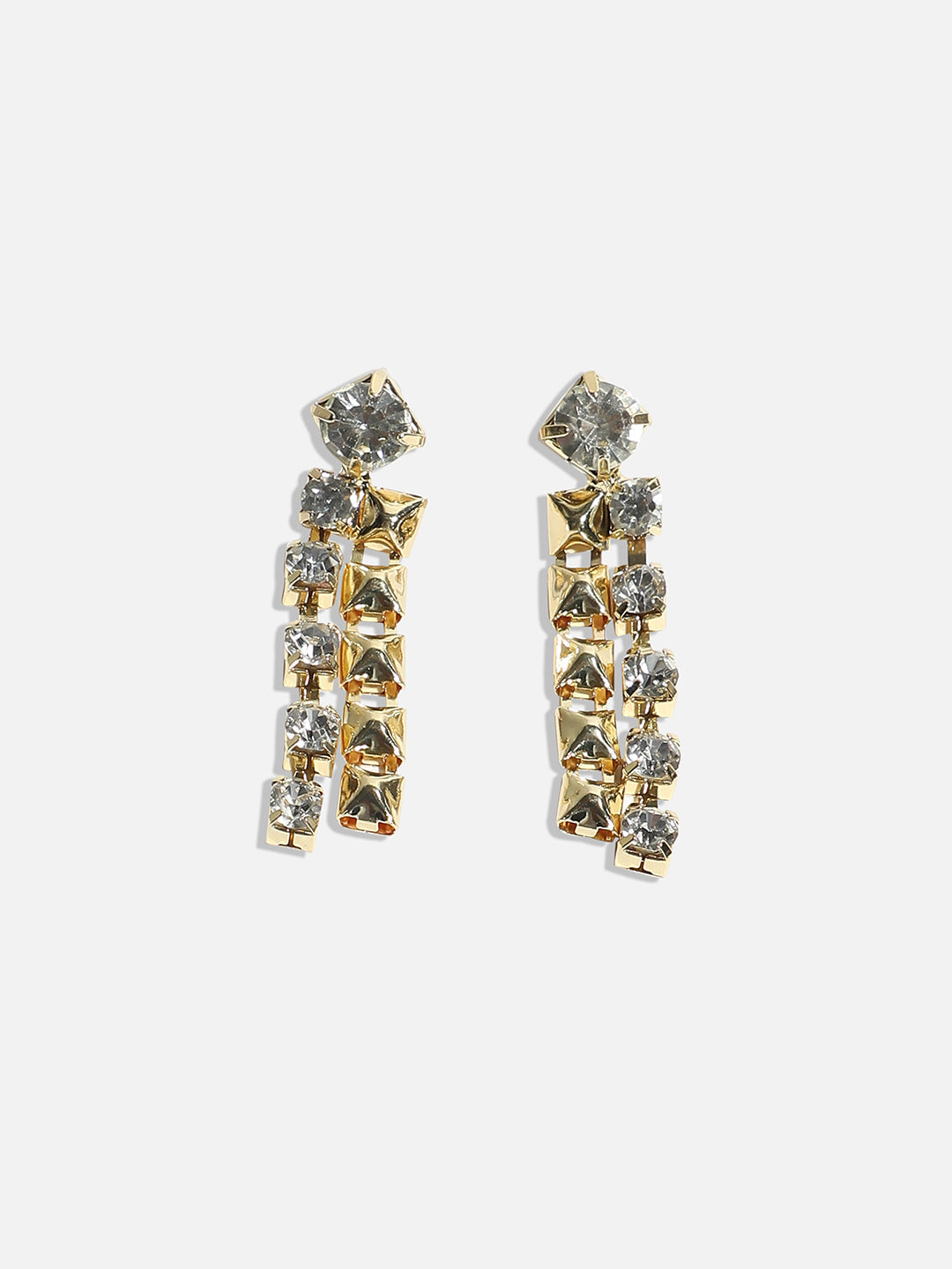 Gold-Plated Stone-Studded Beaded Necklace Earrings