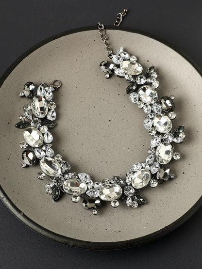 Silver-Plated Artificial Stones Studded Antique Necklace