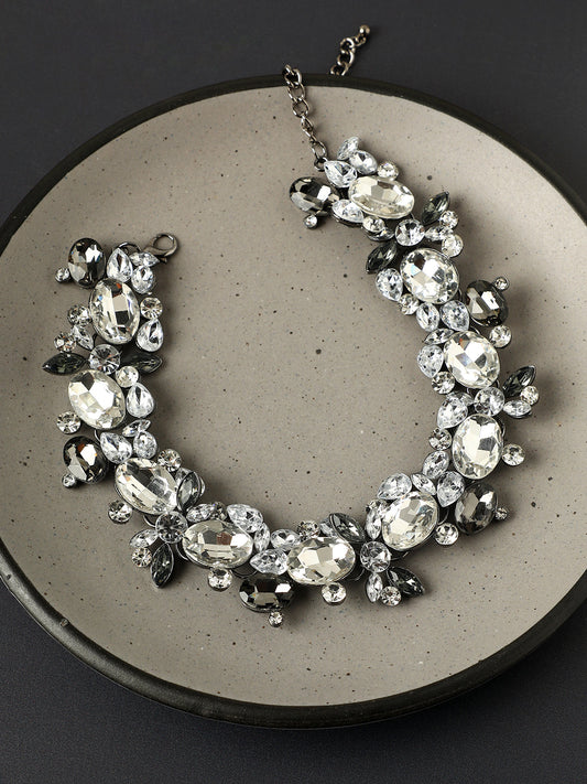 Silver-Plated Artificial Stones Studded Antique Necklace
