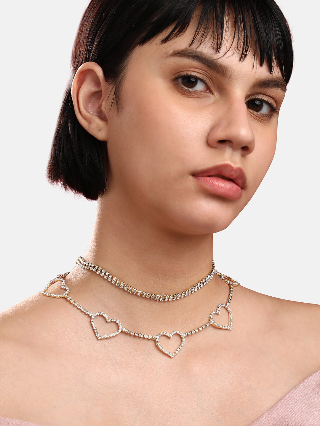 Gold-Plated Stone-Studded Layered Necklace