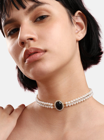 Gold-Plated Artificial Beads Stones Necklace
