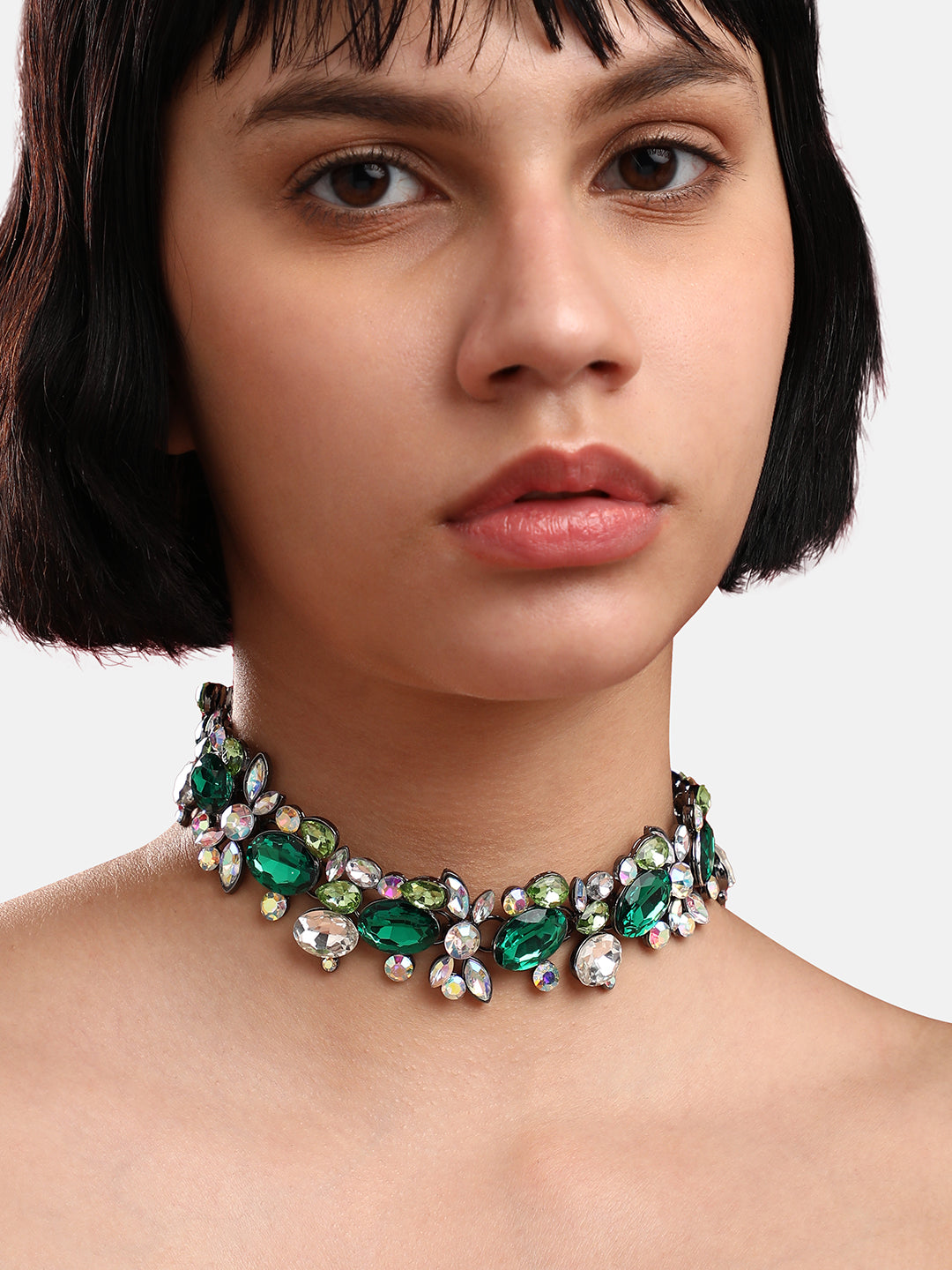 Green Silver-Plated Minimal Necklace