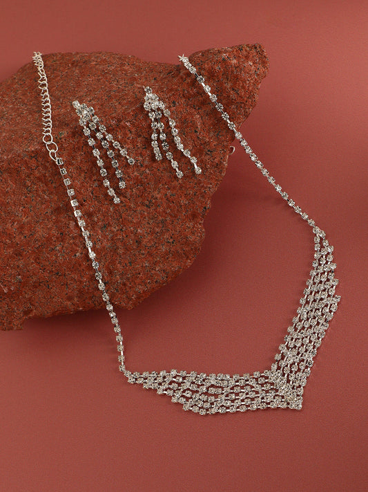 Silver Plated Stone Studded Jewellery Set