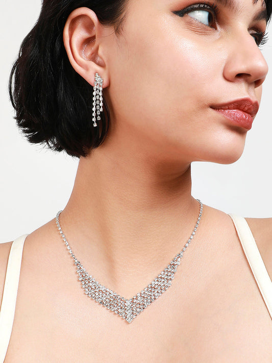 Silver Plated Stone Studded Jewellery Set