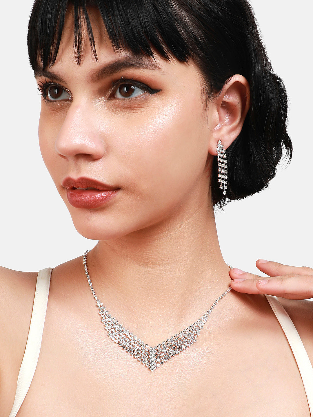 Silver Plated Stone Studded Jewellery Set