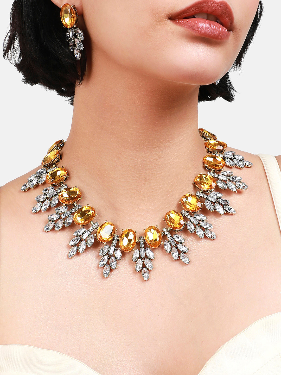 Silver-Plated Gemstone-Studded Jewellery Set