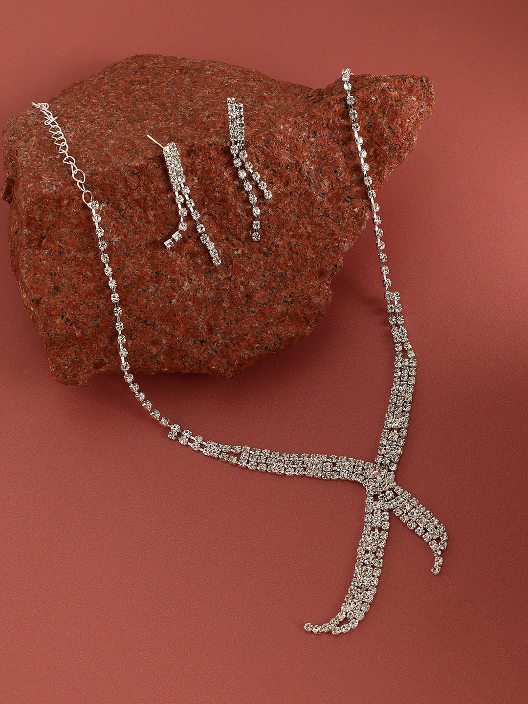 Silver Plated Stone-Studded Beaded Jewellery Set