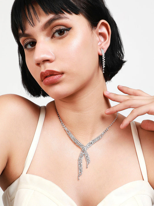 Silver Plated Stone-Studded Beaded Jewellery Set
