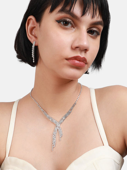 Silver Plated Stone-Studded Beaded Jewellery Set