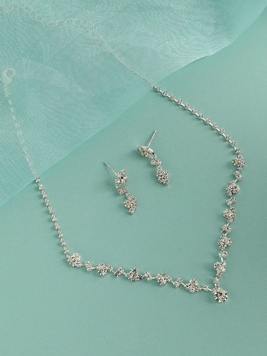 Silver-Plated Stone Studded Jewellery Set