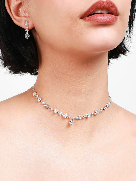 Silver-Plated Stone Studded Jewellery Set