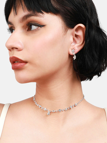 Silver-Plated Stone Studded Jewellery Set