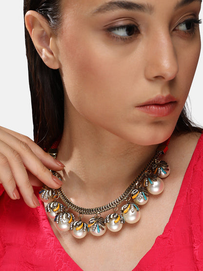 Gold-Plated Stones Studded Beads Beaded Necklace