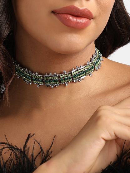 Silver-Plated Crystal Choker Necklace