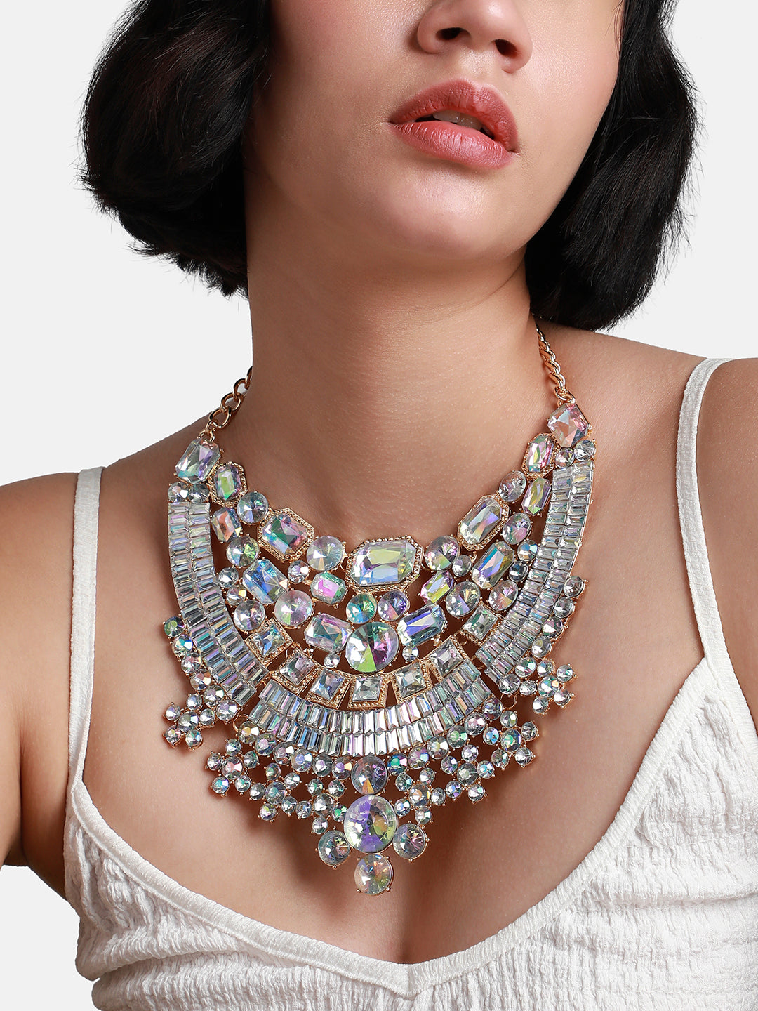 Silver Plated Crystal Studded Necklace