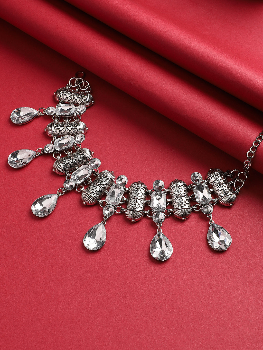 Silver Plated Stone Studded Choker Necklace