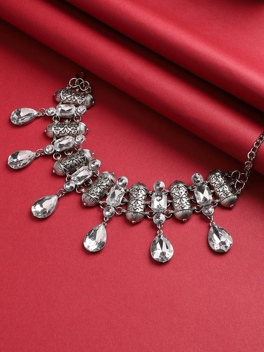 Silver Plated Stone Studded Choker Necklace