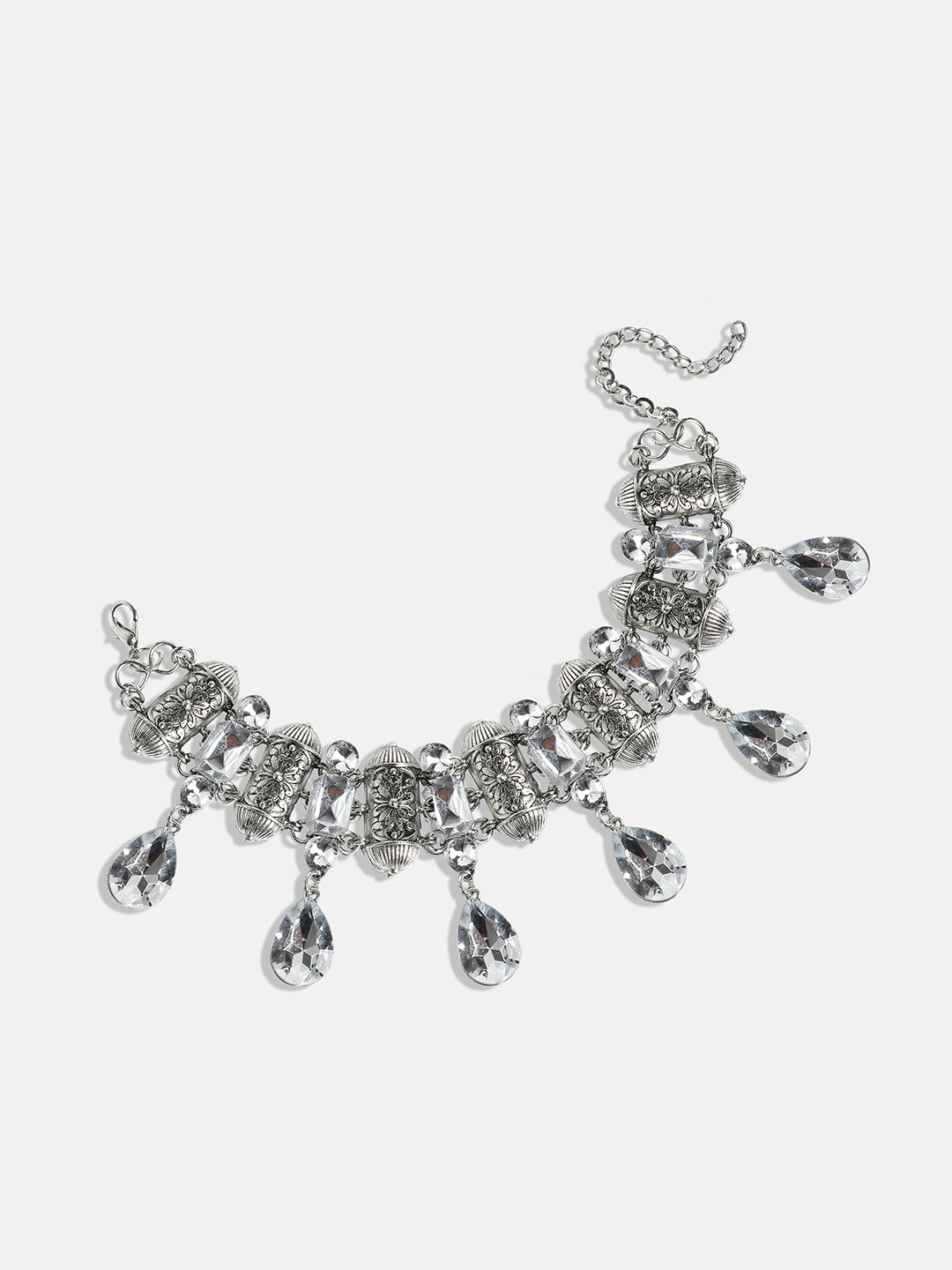 Silver Plated Stone Studded Choker Necklace