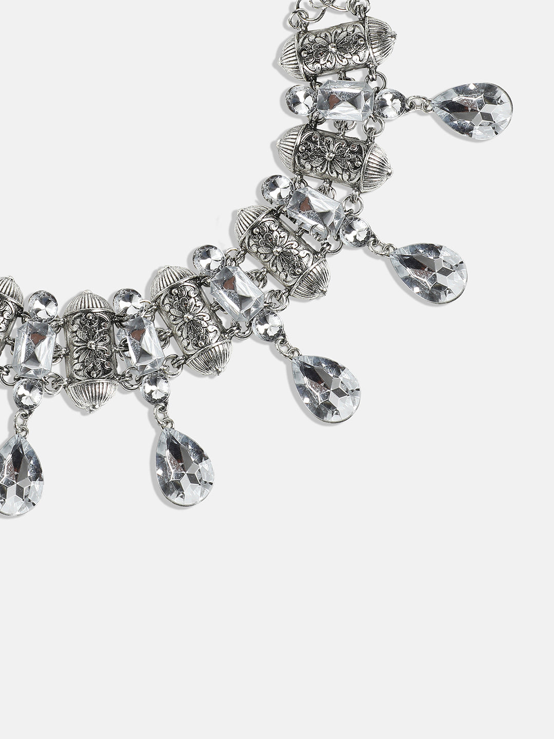 Silver Plated Stone Studded Choker Necklace