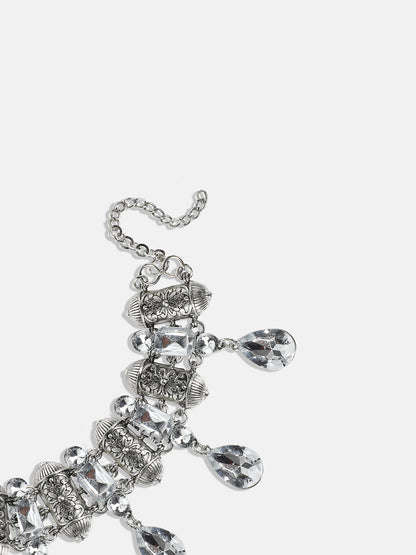 Silver Plated Stone Studded Choker Necklace