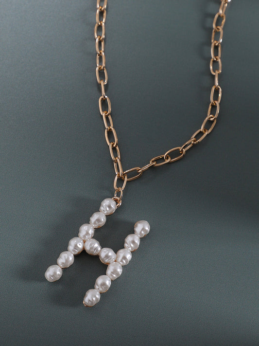 Pearl H Alphabet Gold-Plated Necklace