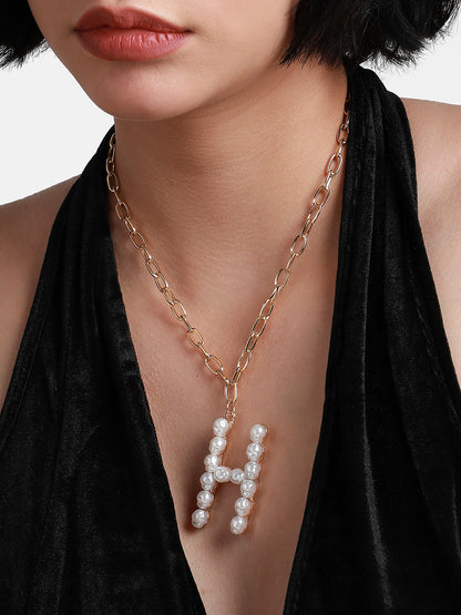 Pearl H Alphabet Gold-Plated Necklace