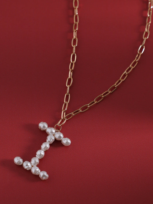 Pearl I Alphabet Gold-Plated Necklace