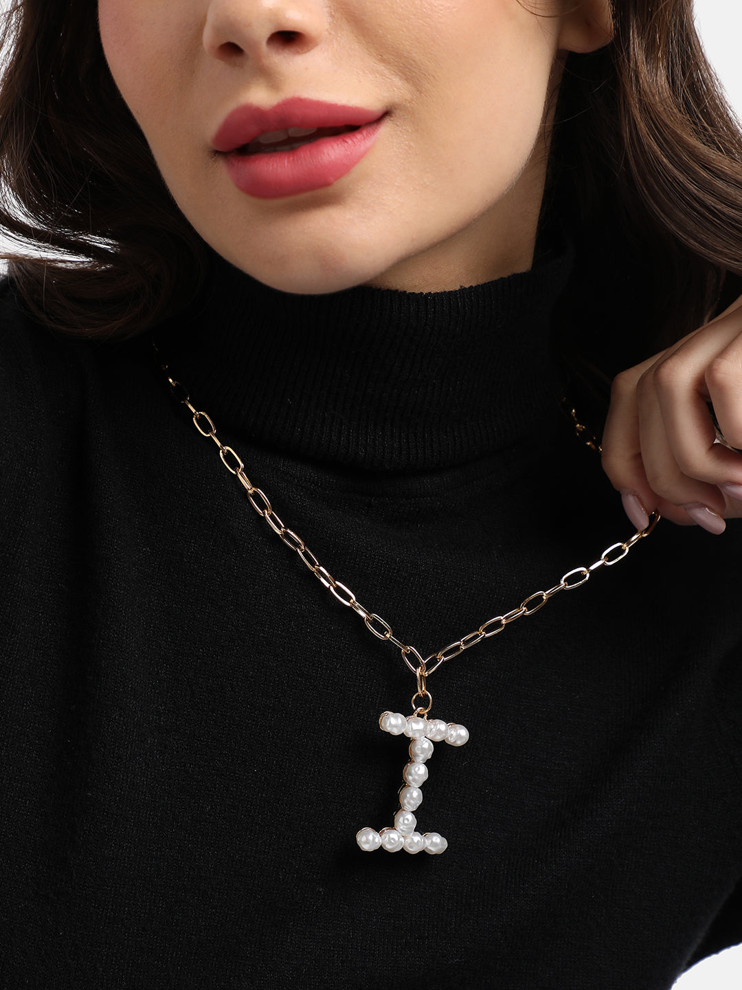 Pearl I Alphabet Gold-Plated Necklace