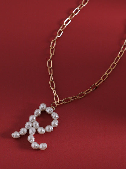 Pearl R Alphabet Gold-Plated Necklace