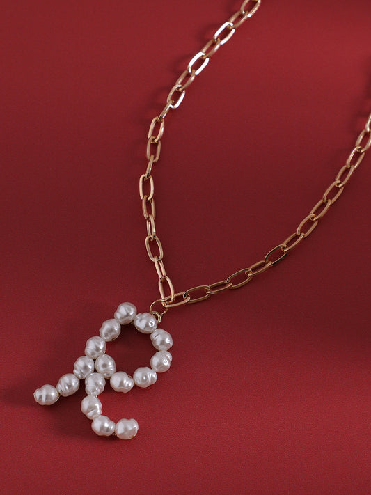 Pearl R Alphabet Gold-Plated Necklace