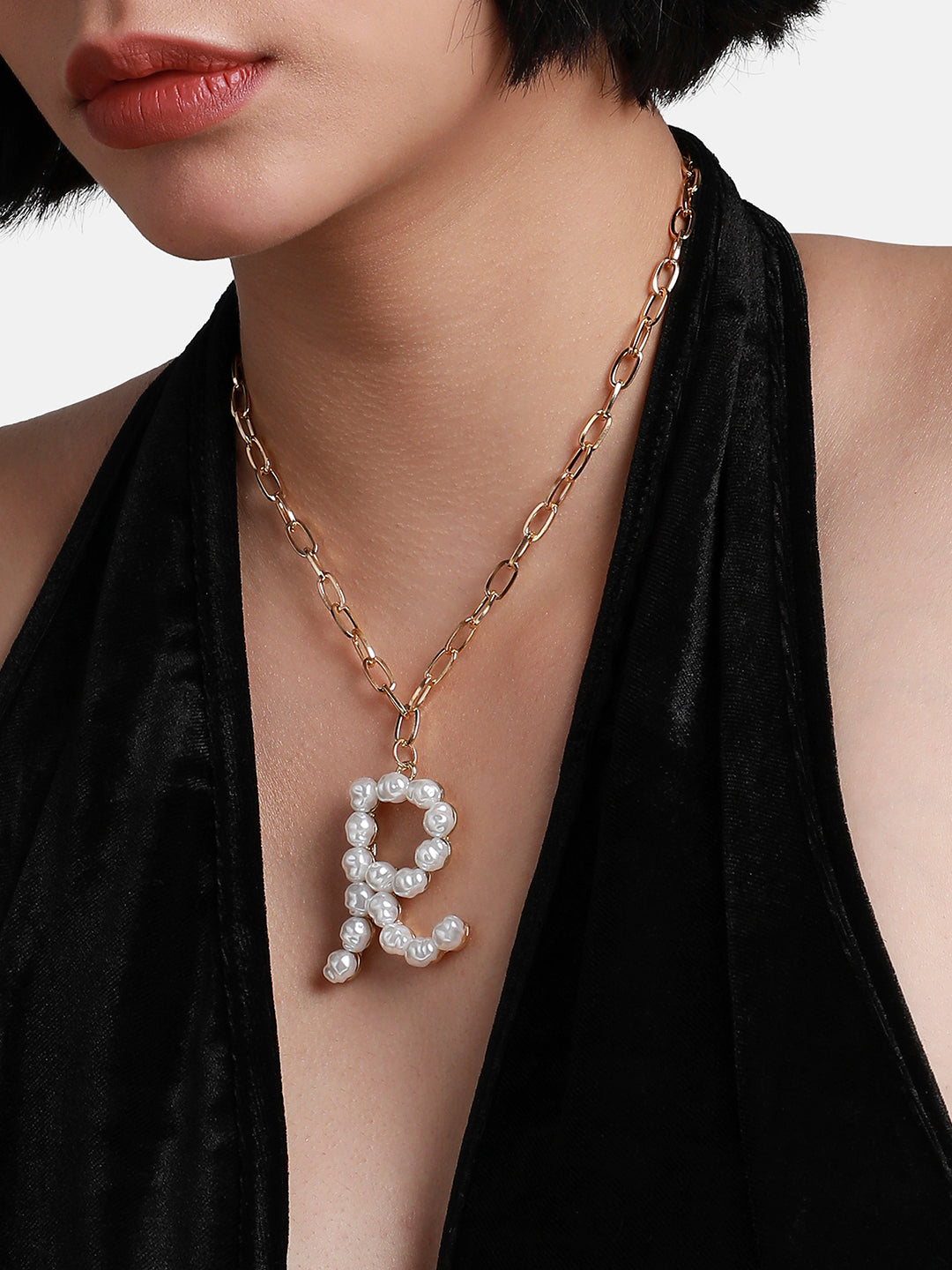 Pearl R Alphabet Gold-Plated Necklace