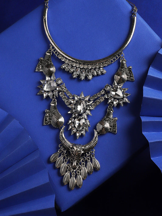 Silver-Plated Crystal Layered Necklace