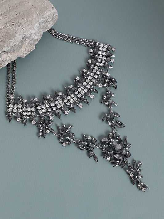 Silver-Plated Stone Studded Layered Necklace