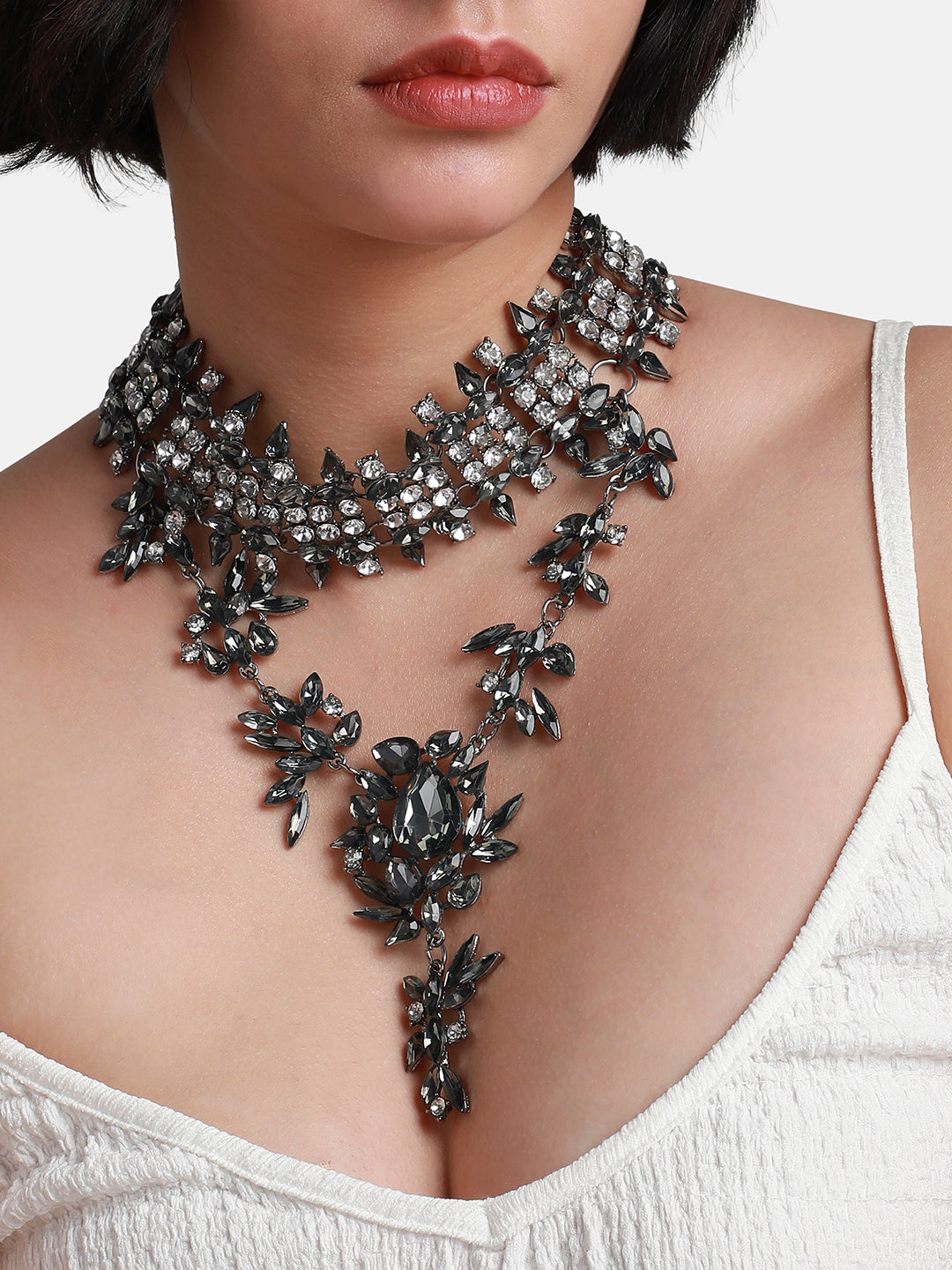 Silver-Plated Stone Studded Layered Necklace