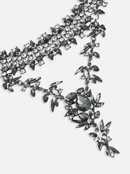 Silver-Plated Stone Studded Layered Necklace