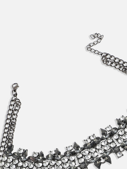 Silver-Plated Stone Studded Layered Necklace