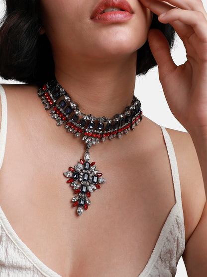 Silver-Plated Stone-Studded Necklace