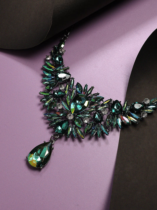 Silver Plated Crystal Studded Choker Necklace