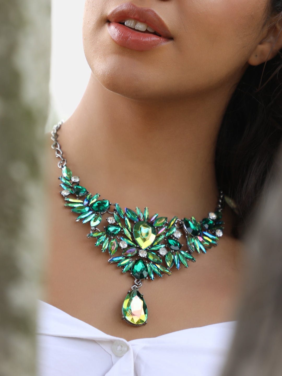 Silver Plated Crystal Studded Choker Necklace