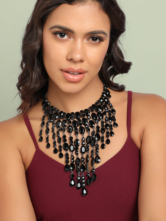 Silver-Plated Crystal-Studded Necklace