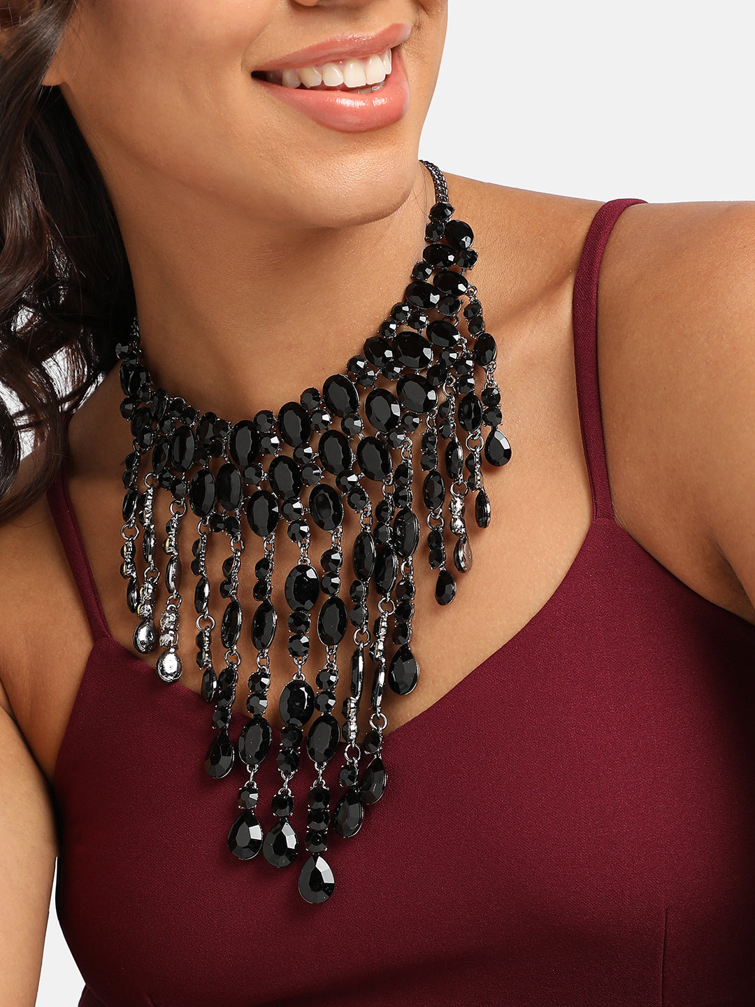Silver-Plated Crystal-Studded Necklace