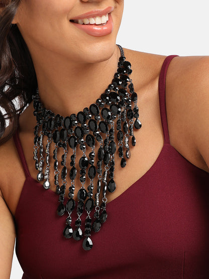 Silver-Plated Crystal-Studded Necklace