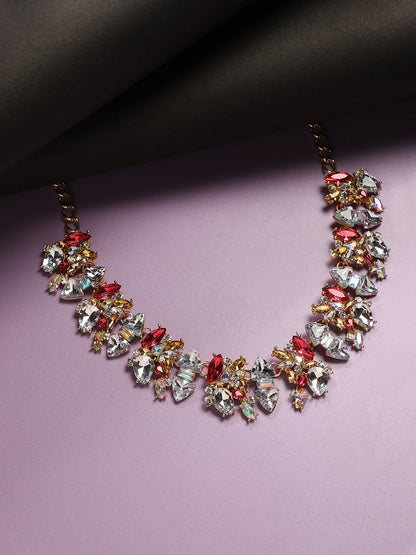 Gold Plated Crystal Studded Beaded Necklace