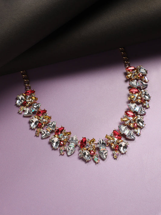 Gold Plated Crystal Studded Beaded Necklace